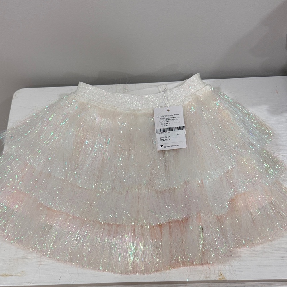 Lola and the boys Iridescent Tiered Tulle Skirt - Snow